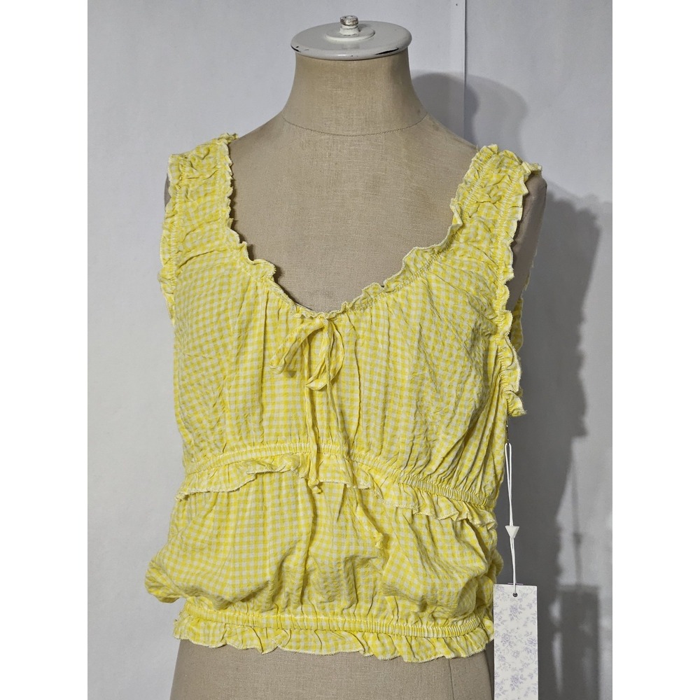 Lotus & Lavender Yellow Gingham Ruffle Bow Front Top Large